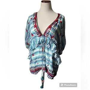 Hemant and Nandita Blue Ruffle Embroidered Blouse, size medium